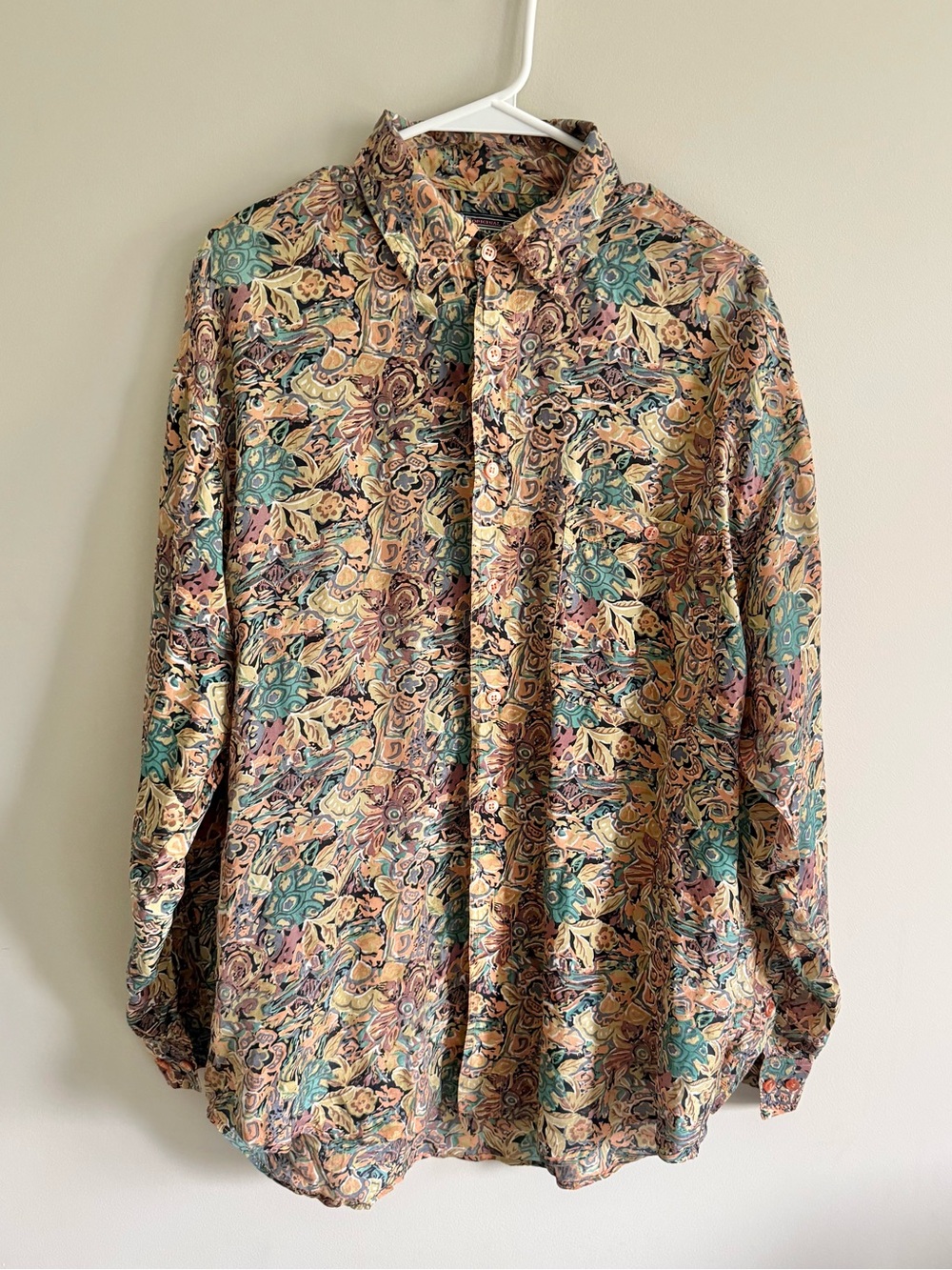 VINTAGE 100% Silk Originsl Silks Stone abstract button shirt oversized fit